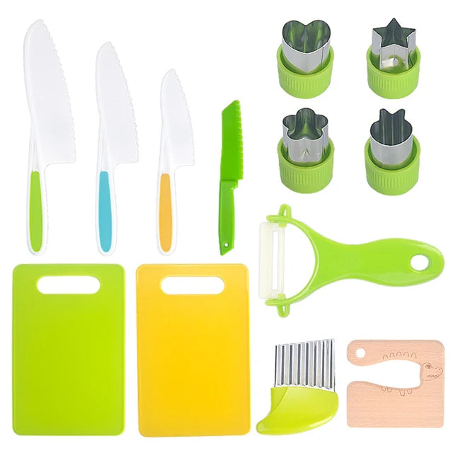 12/13/17 Pcs Montessori Kitchen Tools Serrated Edges Kids Knives for Toddlers-Kids Cooking Sets Real-Toddler Safe Knives Set