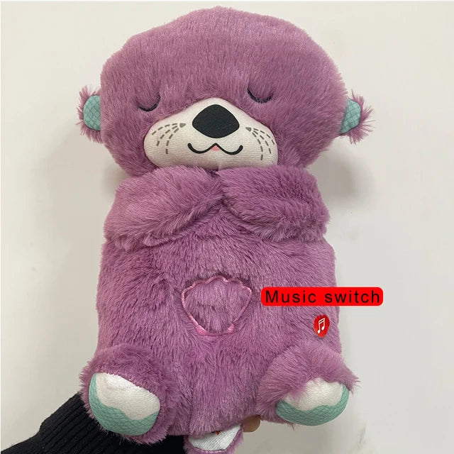 Baby Breathing Bear Baby Soothing Otter Plush Doll Toy Baby Kids Soothing Music Sleeping Companion Sound and Light Doll Toy Gift