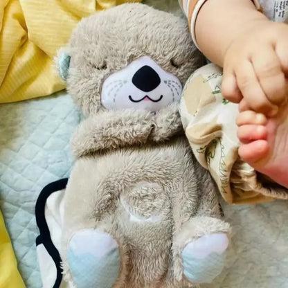 Baby Breathing Bear Baby Soothing Otter Plush Doll Toy Baby Kids Soothing Music Sleeping Companion Sound and Light Doll Toy Gift