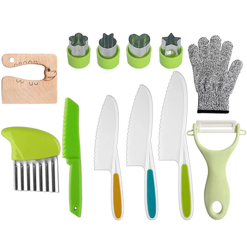 12/13/17 Pcs Montessori Kitchen Tools Serrated Edges Kids Knives for Toddlers-Kids Cooking Sets Real-Toddler Safe Knives Set